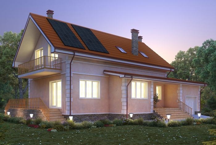 solar panels on house at night
