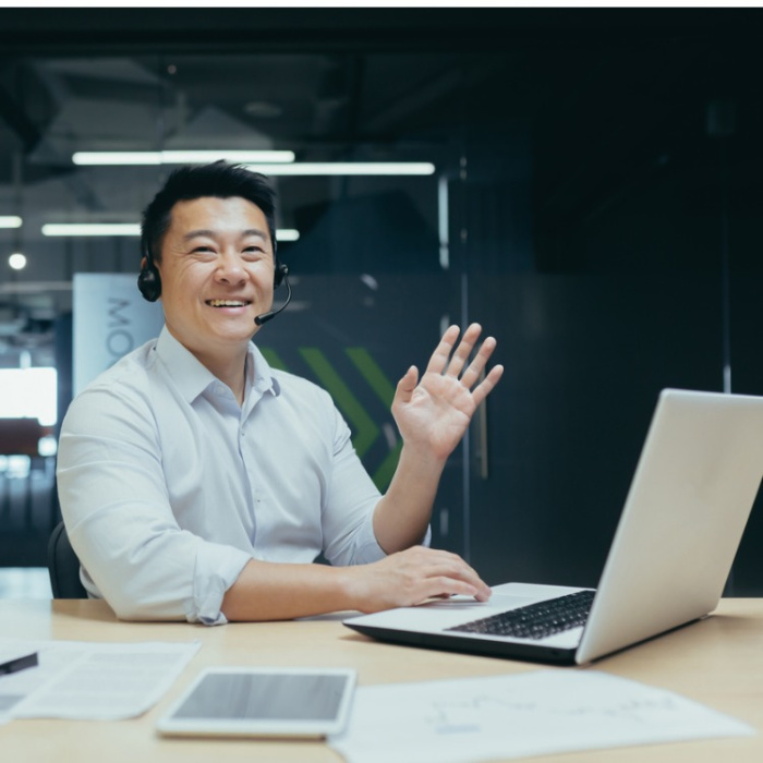 man working and waving