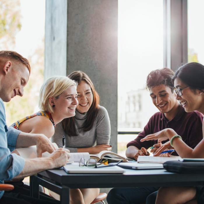 students working at table